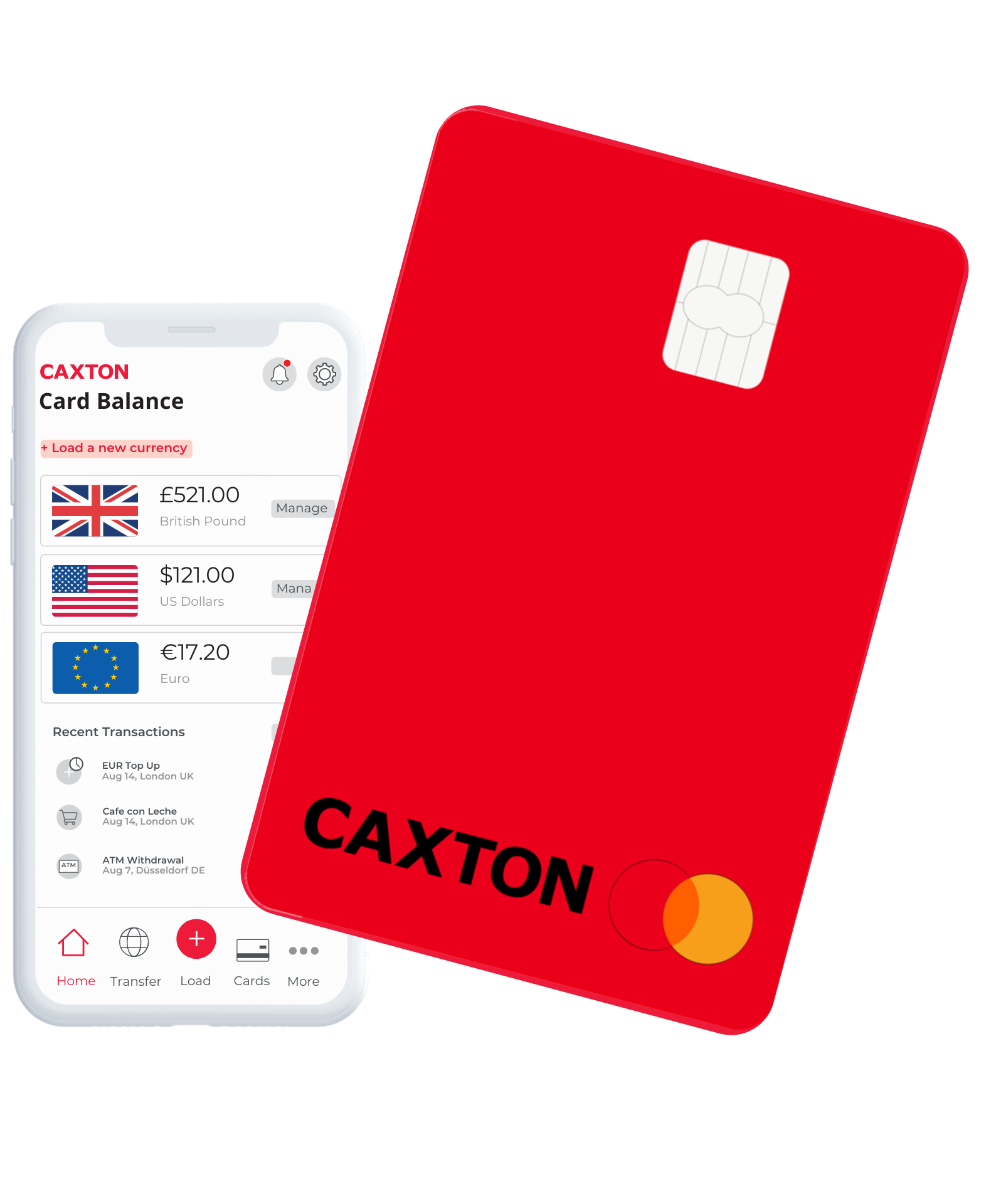 caxton red card and caxton app on phone